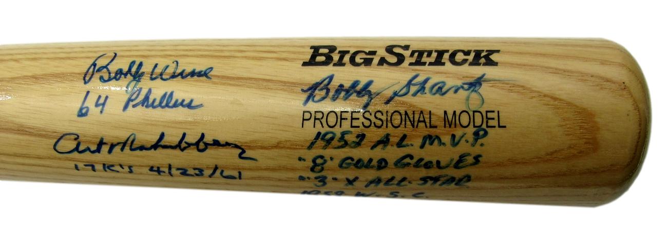 Wine/ Mahaffey/Shantz Phillies Multi-Signed/Inscr Big Stick Baseball Bat 158228