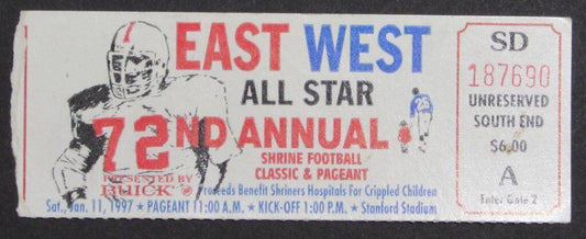 1997 East vs. West Shrine Game Ticket Stub Stanford Stadium 1/11/97
