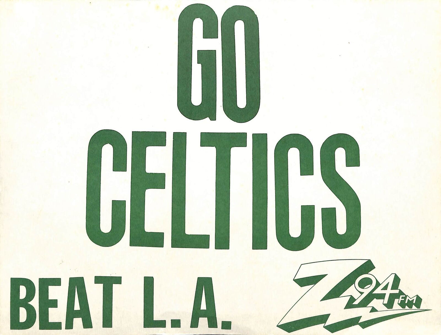 1987 Boston Celtics NBA Finals BEAT LA Stadium Cardboard Sign Giveaway 180734