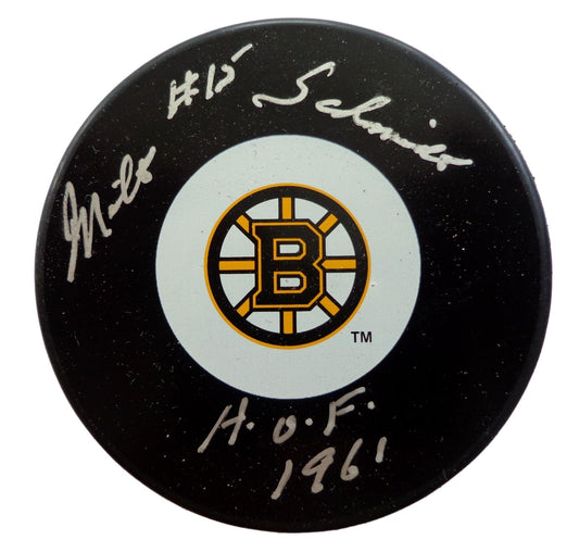 Milt Schmidt HOF Autographed/Inscribed Boston Bruins Hockey Puck Beckett 181050