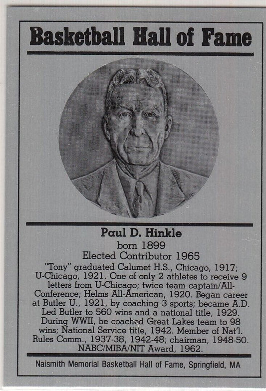 1986-2002 Basketball Hall of Fame Metallic PAUL D. HINKLE Series 12 128788