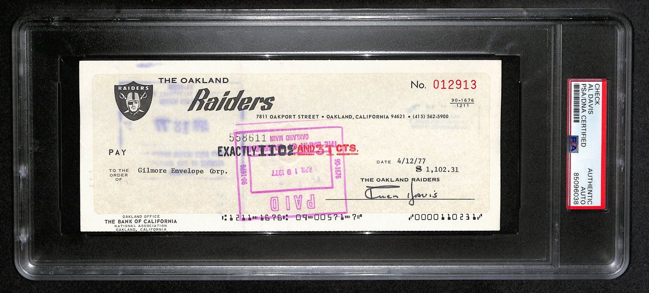 AL Davis Signed/Autographed 1977 Oakland Raiders Check JSA