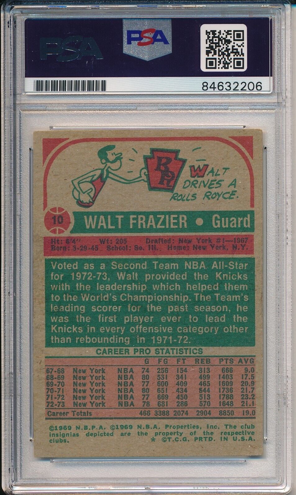 1973-74 Topps Walt Frazier HOF #10 Card Signed Knicks PSA/DNA