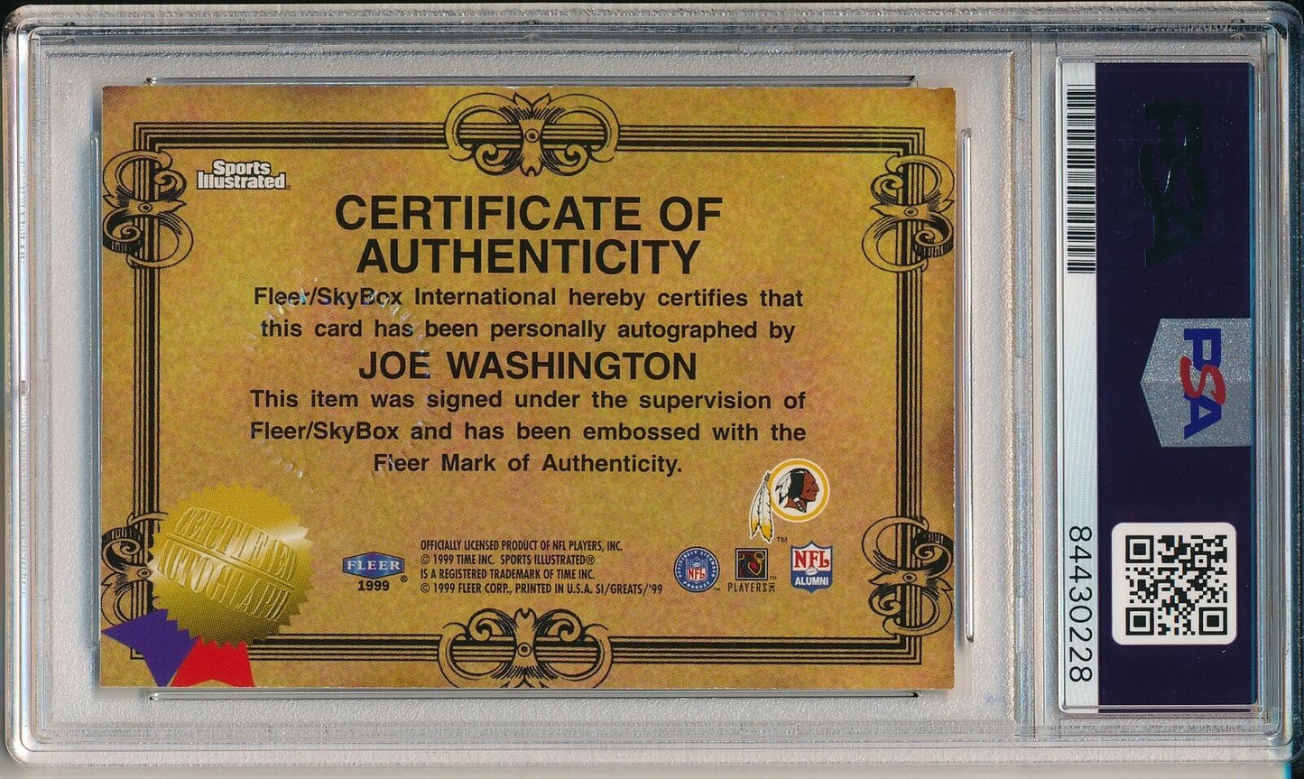 Joe Washington Washington Redskins Signed/Auto 1999 Fleer Card PSA/DNA 164164