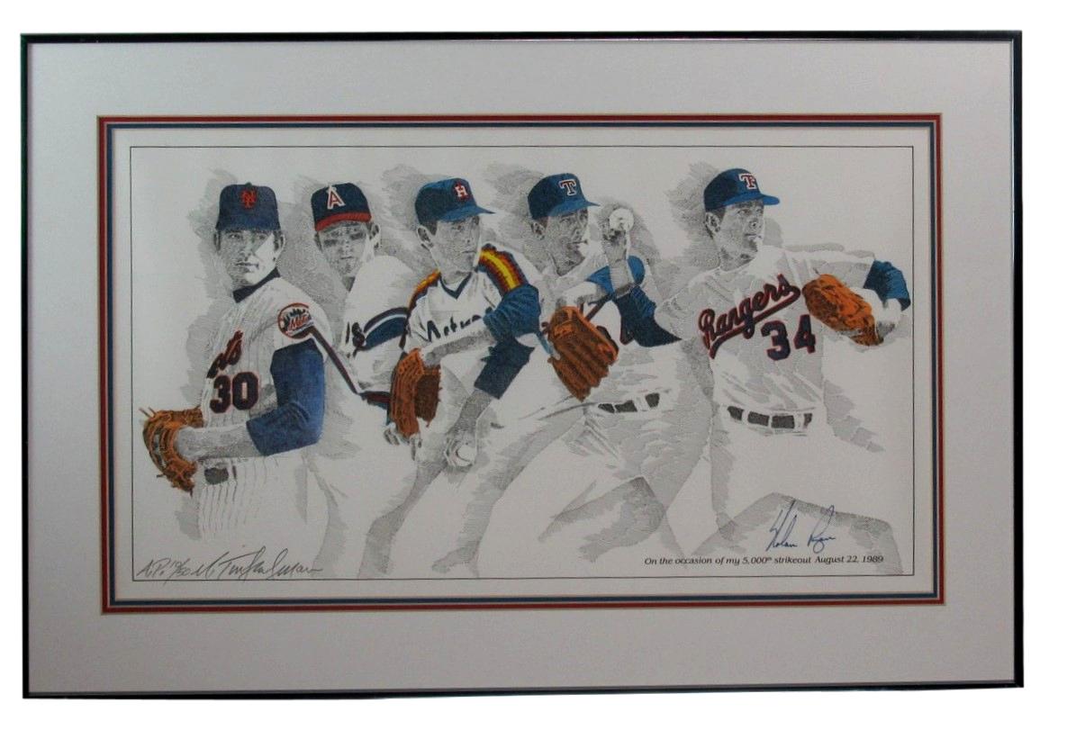 NOLAN RYAN Auto 13X23 Framed Litho "5000th Strikeout" A.P 10/50 Murray Tinkleman