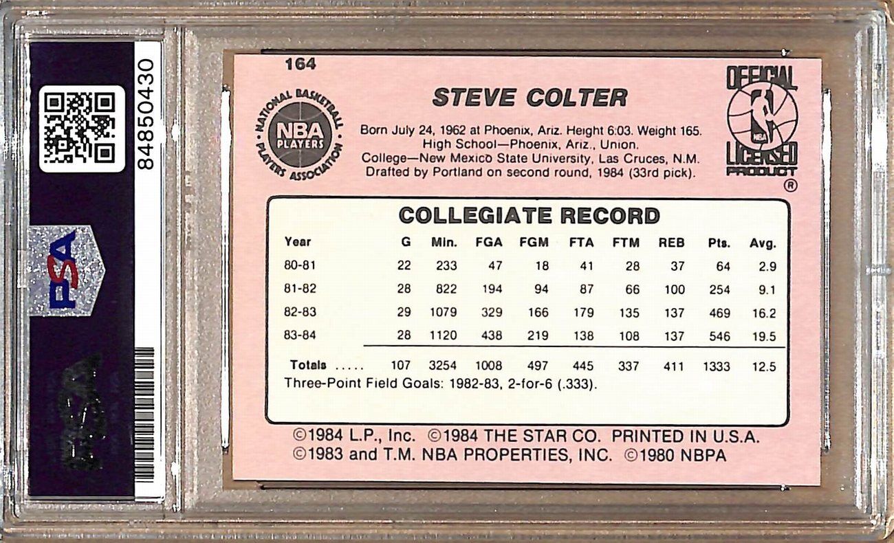 1984-85 Star Company #164 Steve Colter Trailblazers Signed Card PSA/DNA 178936