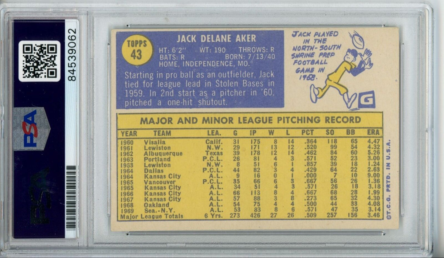 Jack Aker Yankees Signed/Autographed 1970 TOPPS Card #43 PSA/DNA 166889