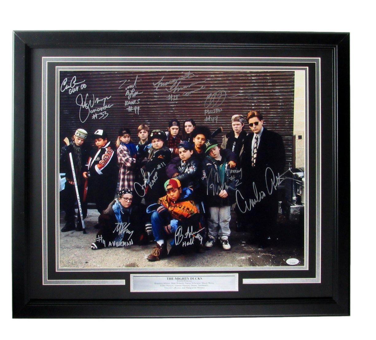 The Mighty Ducks Movie Signed  10 Cast w/ ESTEVEZ 16x20 Photo Framed JSA 166698