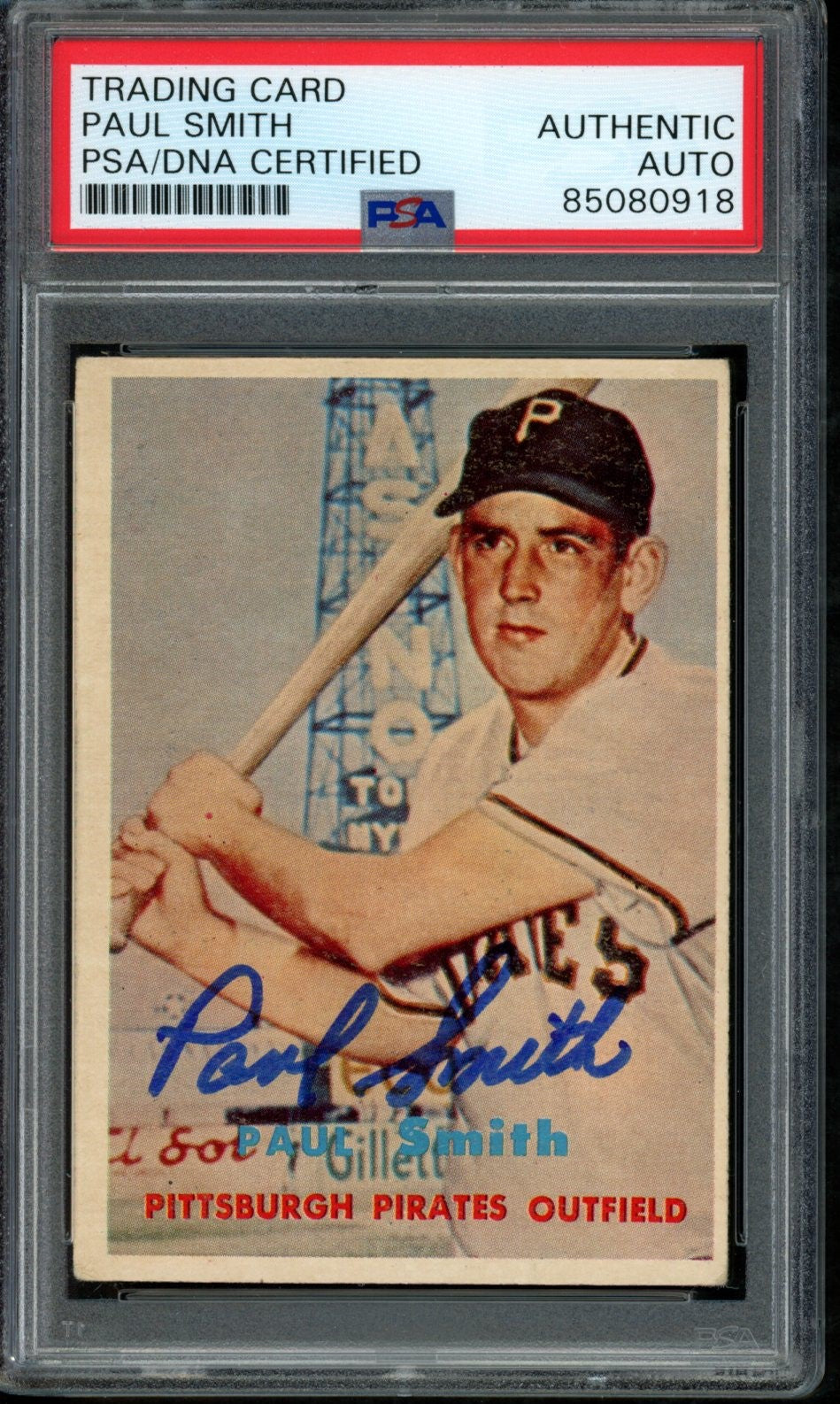 1957 TOPPS Paul Smith #345 Auth Card Signed Pittsburgh Pirates PSA/DNA 184091