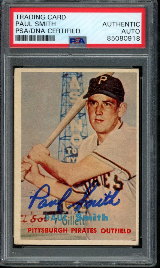 1957 TOPPS Paul Smith #345 Auth Card Signed Pittsburgh Pirates PSA/DNA 184091