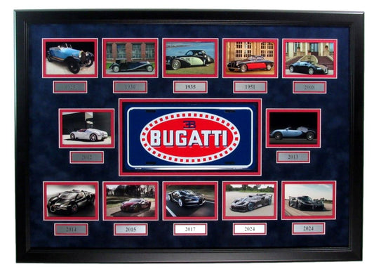 Bugatti Collage through the years w/License Plate Framed 188708