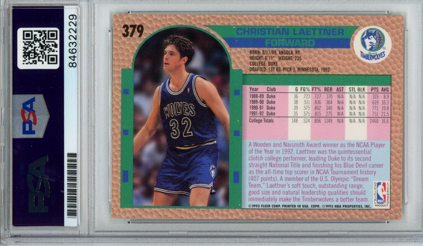 1992-93 FLEER Rookie #379 Christian Laettner Timberwolves PSA/DNA