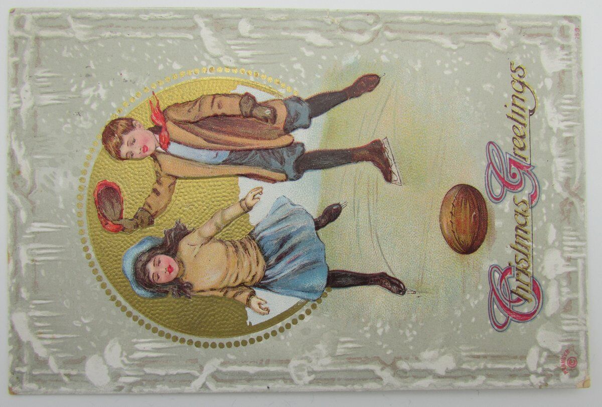 Vintage Postcard postmarked 1913 "Christmas Greetings" with football 140007