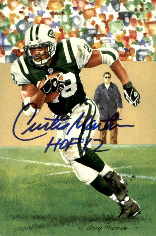 Curtis Martin HOF Jets Signed/Inscr Goal Line Art GLAC Postcard JSA 167133