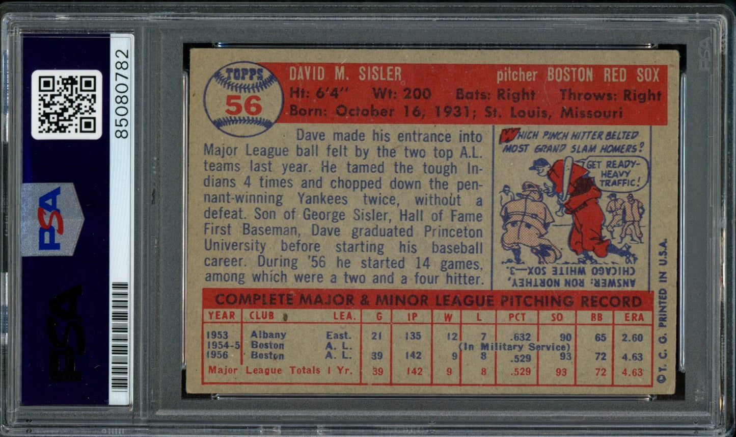 Dave Sisler Signed 1957 Topps Card #56 Boston Red Sox PSA/DNA 184180