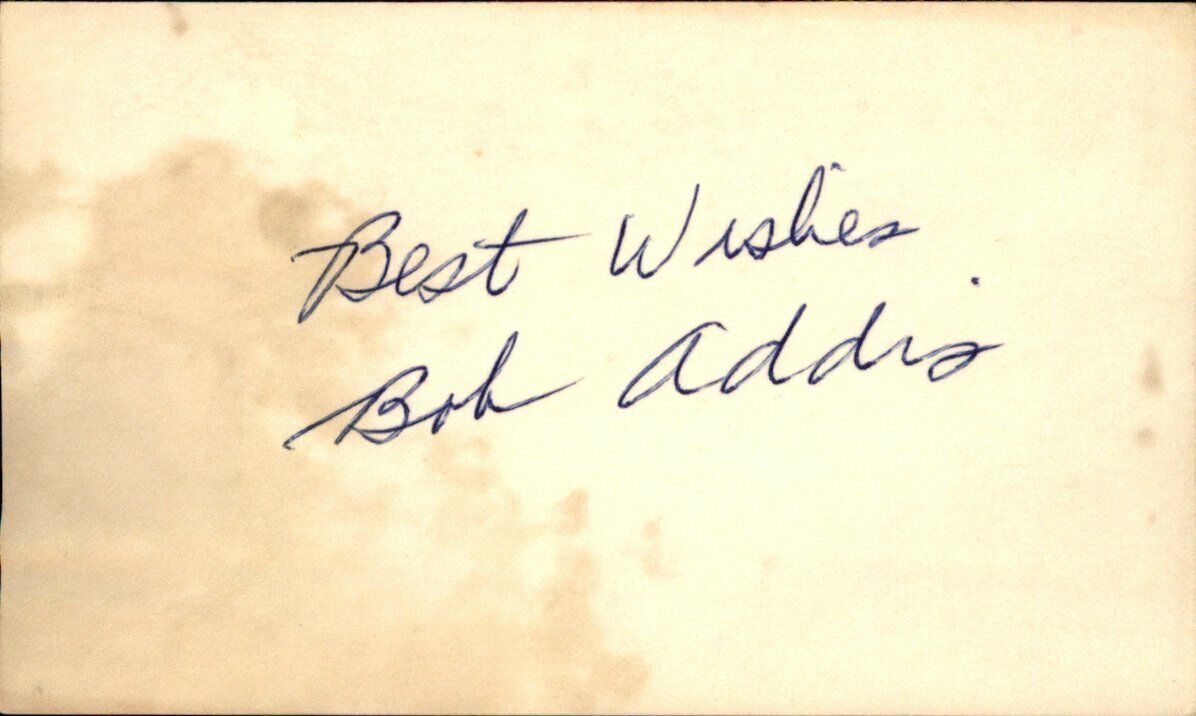 Bob Addis Chicago Cubs d.2016 Signed/Autographed 3x5 Index Card 162640