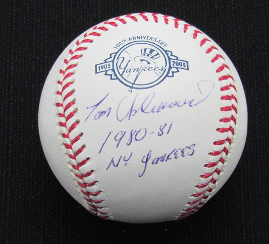 Tom Underwood Signed/Auto Yankees 100th OML Baseball JSA Inscr  186798