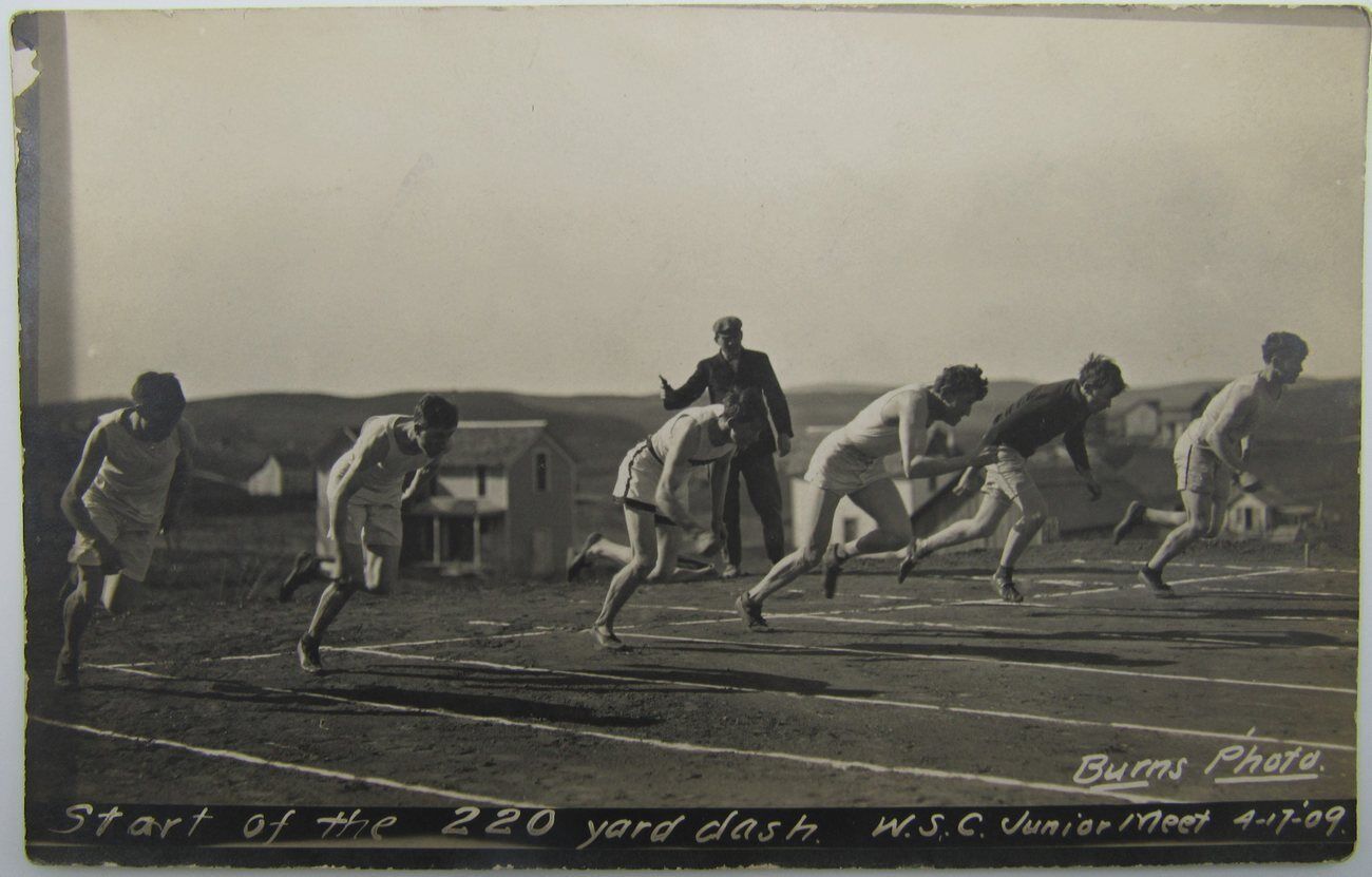 Early 1900's Start of the 220 meter dash Wheeler's Reat Photo Postcard