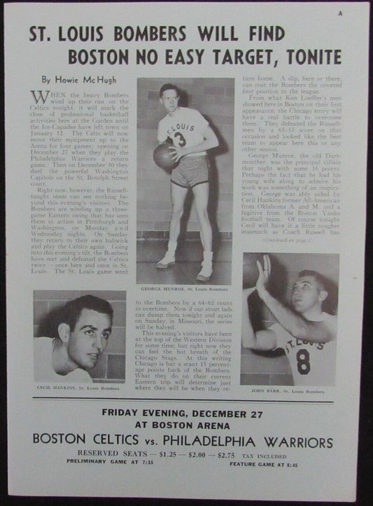 Vintage 1946 Boston Celtics vs. St. Louis Bombers Game Program 176883