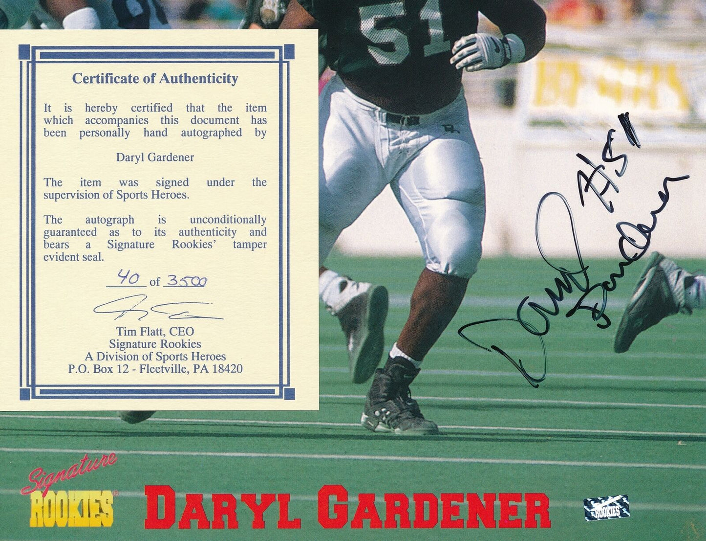 Daryl Gardener Autographed Signature Rookies 40 of 3500 8x10 Photo Baylor