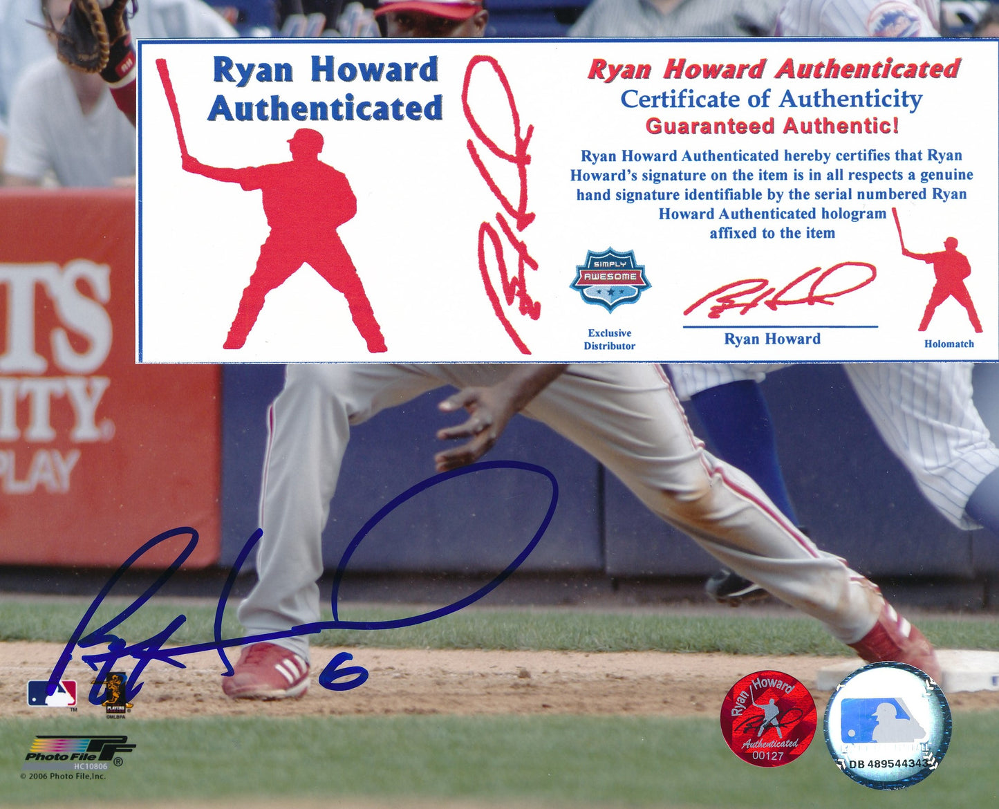 Ryan Howard Signed/Auto 8x10 Photo Philadelphia Phillies Player Hologram 192307