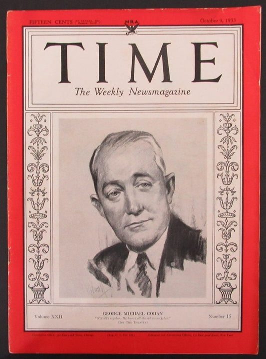 Time Magazine Vol XXII No 15 October 9, 1933 George Michael Cohan 183293