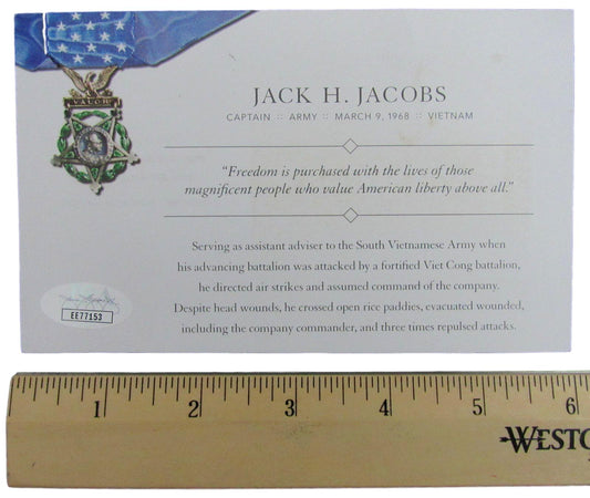 Jack H. Jacobs, MOH Recipient, Signed MOH 4x6 Society Card JSA 146370