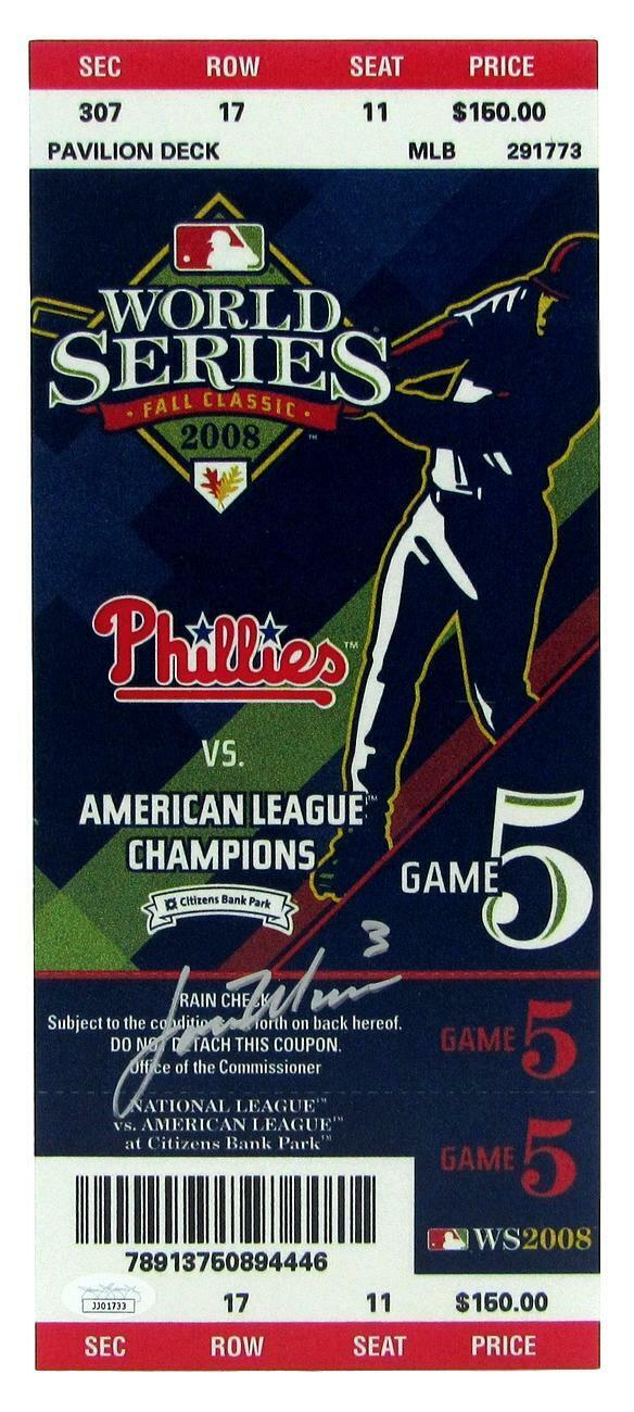 Lou Marson Phillies Signed/Auto 2008 World Series Mini-Mega Ticket JSA 154596