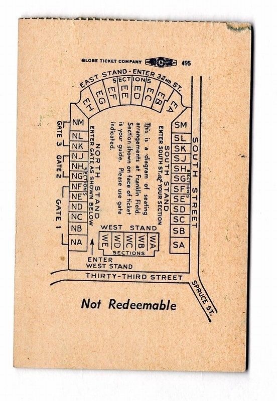 1949 Univ. of Penn vs. Pitt Football Ticket Stub at Franklin Field  129650