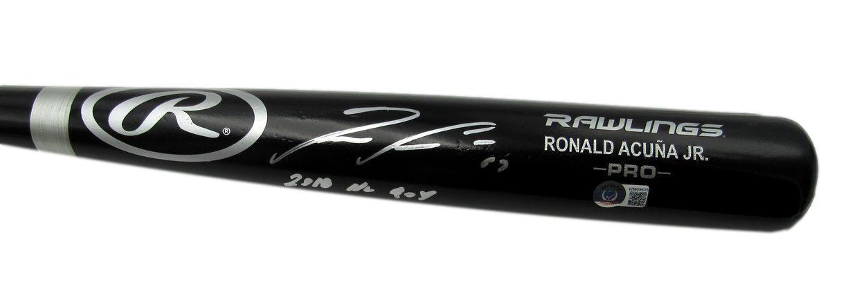 Ronald Acuna Jr. Braves Signed Engraved Rawlings Black Baseball Bat BAS 162950