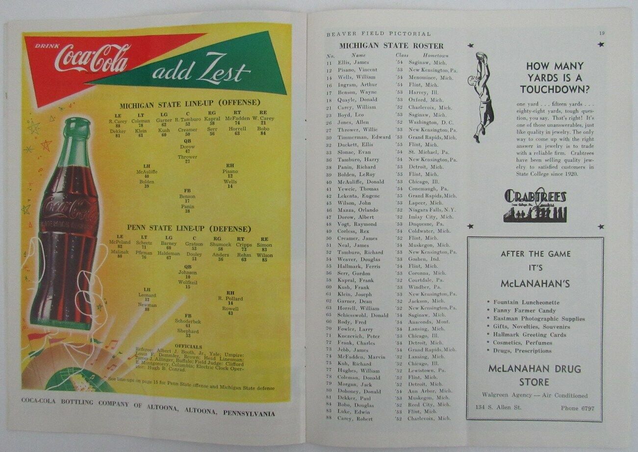 1951 Penn State vs. Michigan State College Football Game Vintage Program 156512