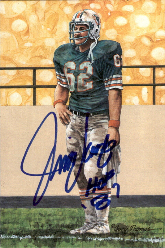 Jim Langer HOF Autographed/Inscr Goal Line Art GLAC Postcard Miami Dolphins JSA