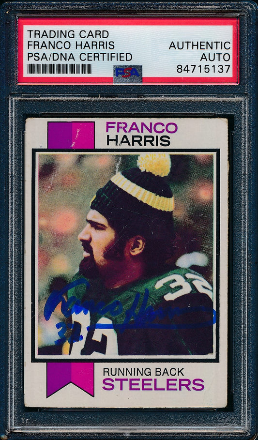 1973 TOPPS Rookie Franco Harris HOF #89 Card Signed Steelers PSA/DNA 176344