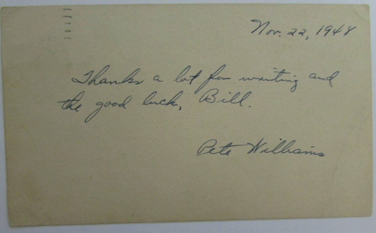 Pete Williams "Pistol Pete" Navy CFB Signed Vintage 1948 GPC Postcard 144830
