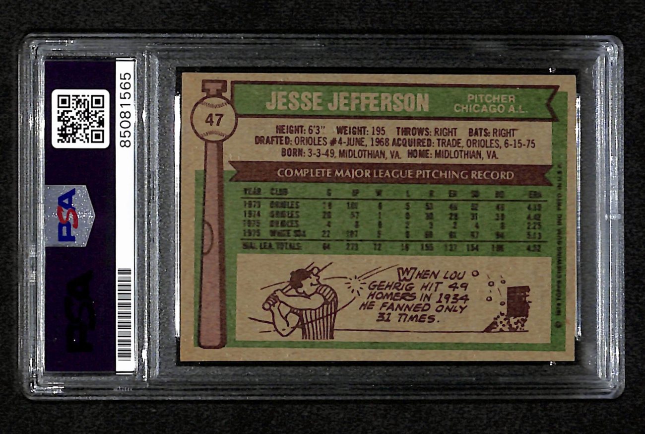 Jesse Jefferson Signed 1976 Topps Card #47 Chicago White Sox PSA/DNA 184582