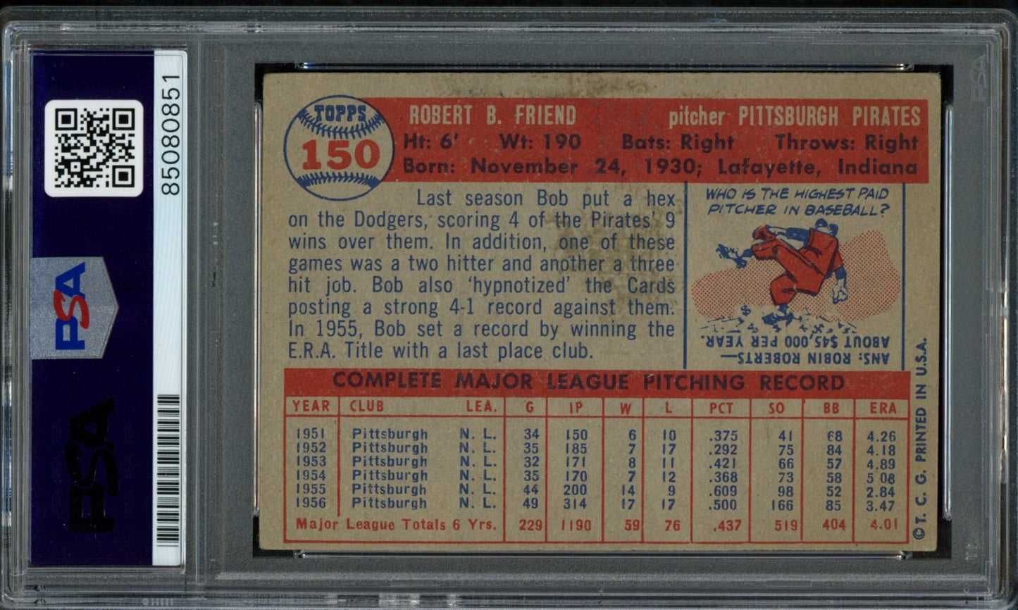 Bob Friend Signed 1957 Topps Card #150 Pittsburgh Pirates PSA/DNA 184147