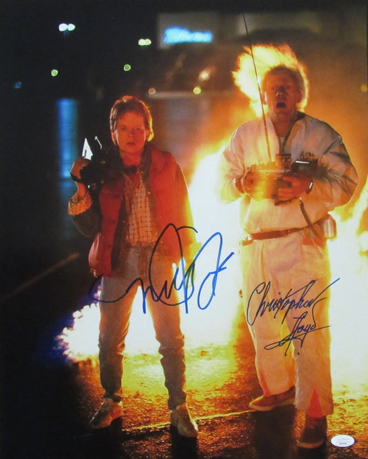 Michael J Fox/Christopher Lloyd Sign/Auto 16x20 Photo Back to Future JSA 173694