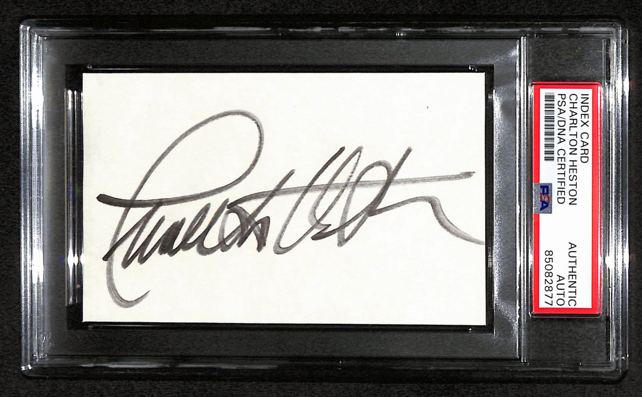 Charlton Heston Signed 3x5 Index Card "The Ten Commandments" PSA/DNA 184332