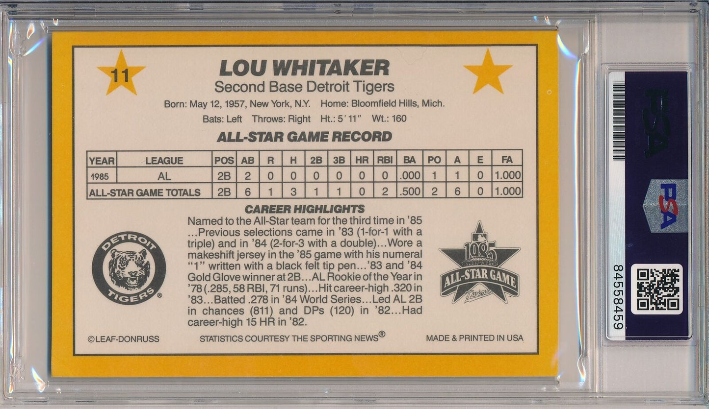 Lou Whitaker HOF Tigers Autographed 1986 Donruss Action All-Stars PSA/DNA