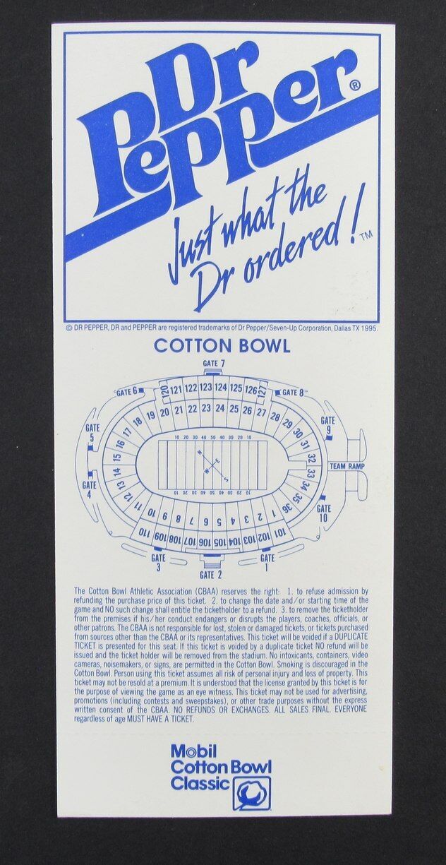 1995 Cotton Bowl Full Ticket USC Trojans vs. Texas Tech Raiders K. Johnson MVP