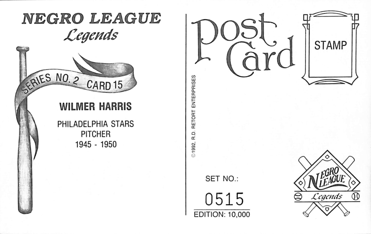 Wilmer Harris Signed 1991 Negro League Legends Post Card Stars 181279