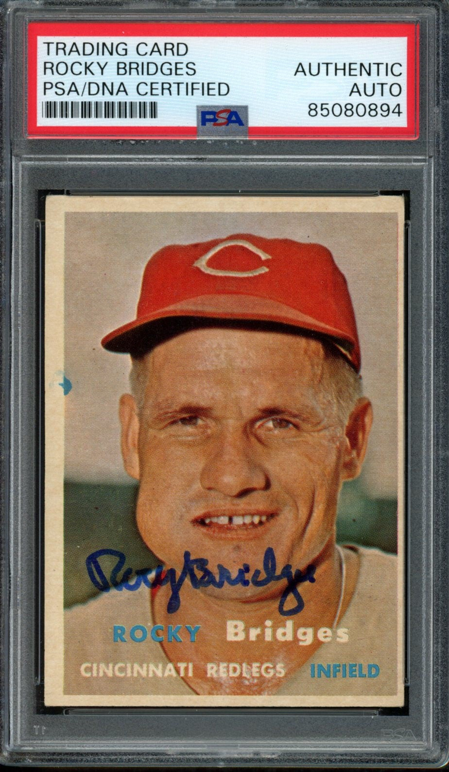 1957 TOPPS Rocky Bridges #294 Auth Card Signed Redlegs PSA/DNA 184132