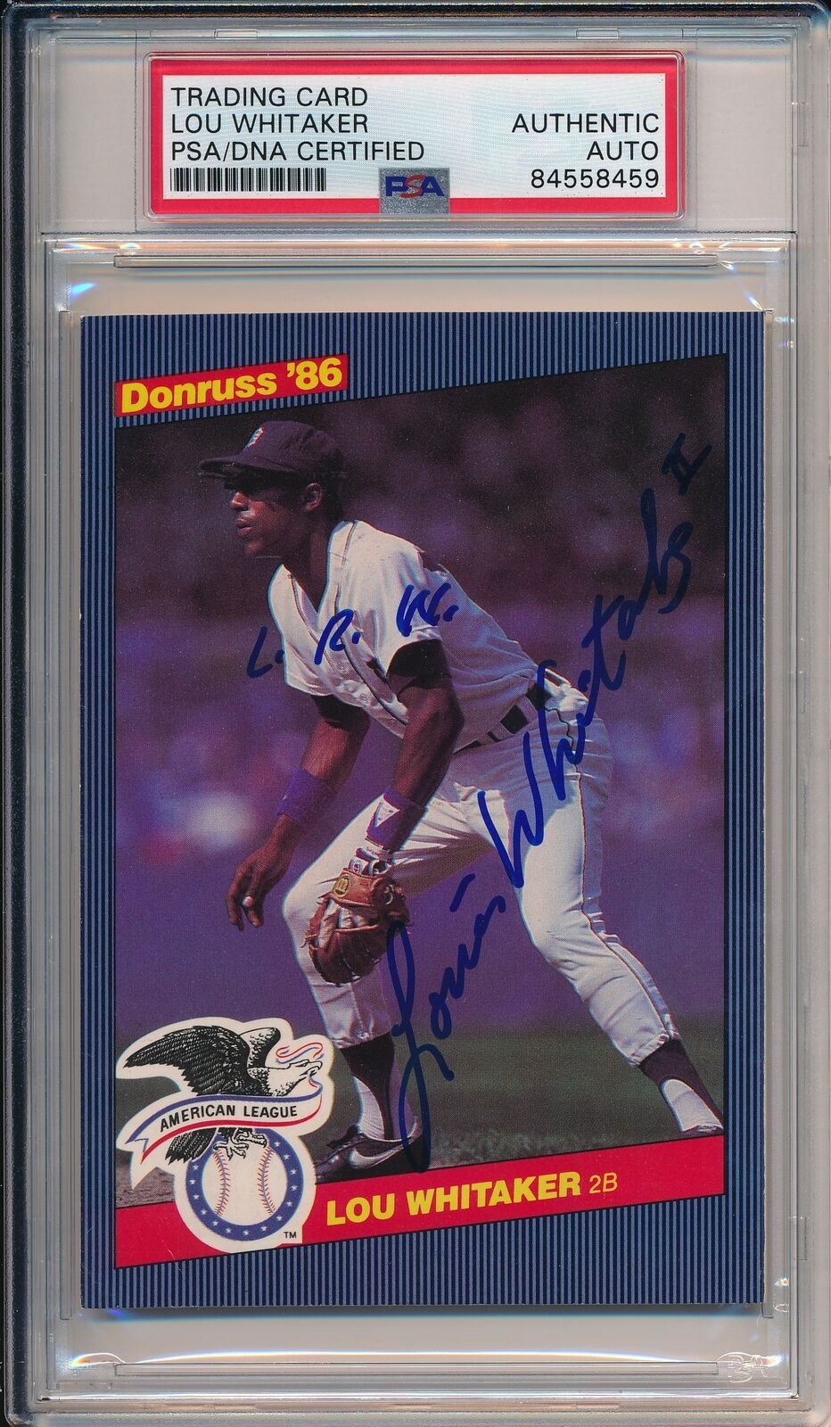 Lou Whitaker HOF Tigers Autographed 1986 Donruss Action All-Stars PSA/DNA