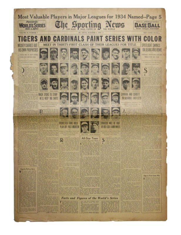 October 4, 1934 The Sporting News Newspaper - 1934 MVP's Named Lou Gehrig