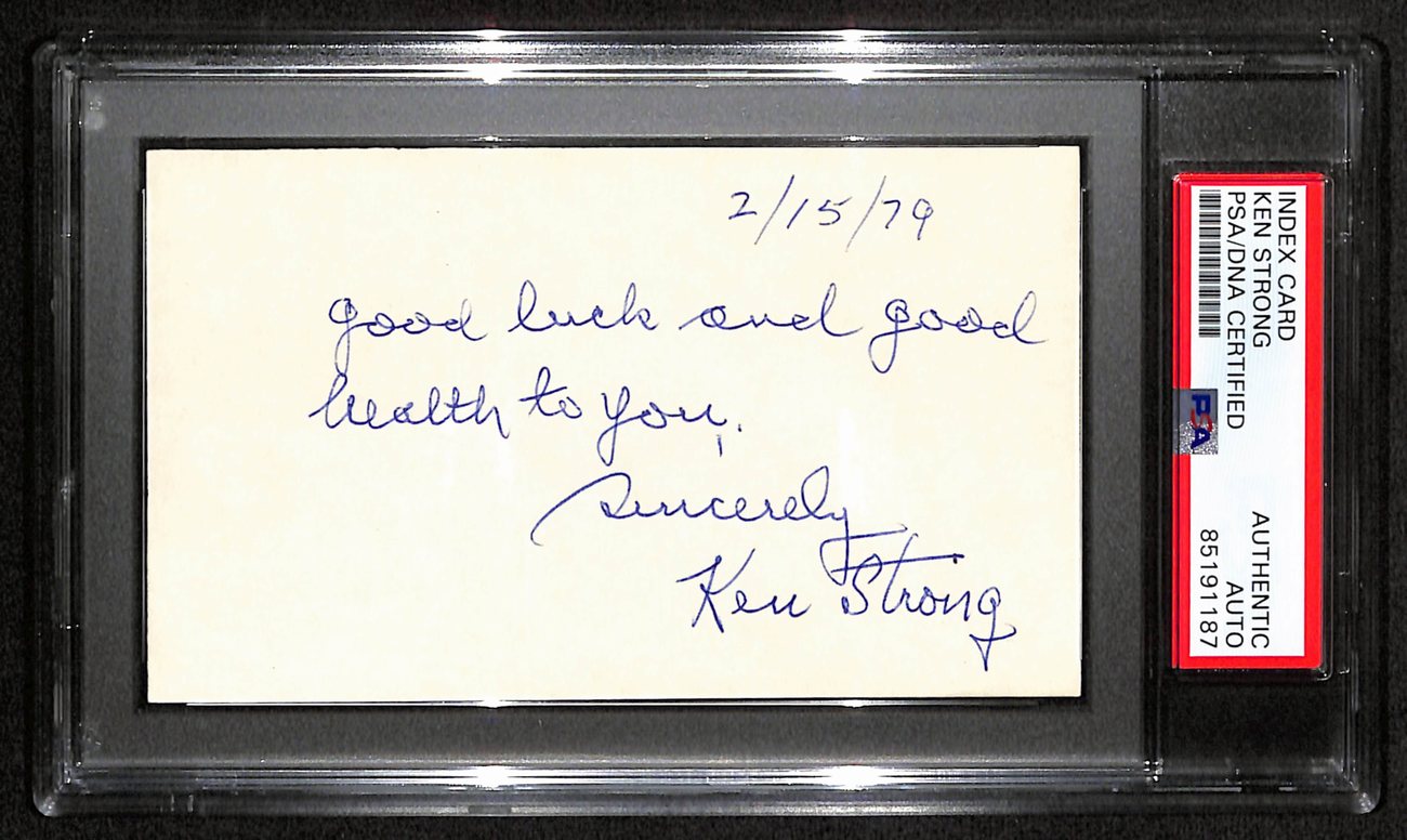 Ken Strong HOF Signed/Inscribed 3x5 Index Card New York Giants PSA/DNA 187468