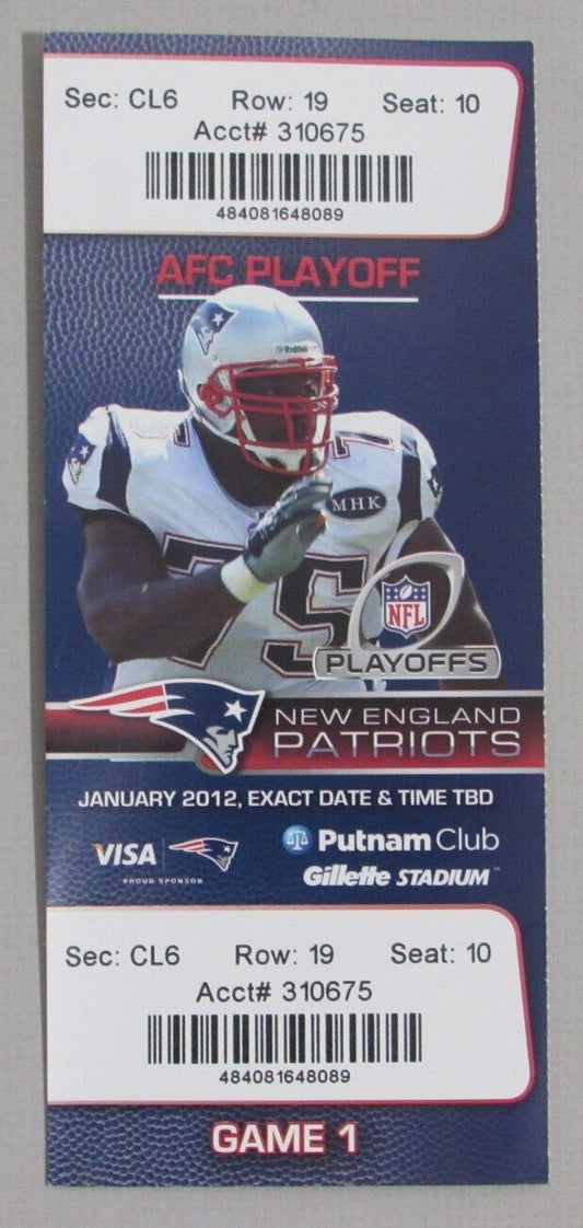 2012 Tom Brady 6 TDS Patriots vs.  Broncos 1/14/12  Full Playoff Ticket 180321