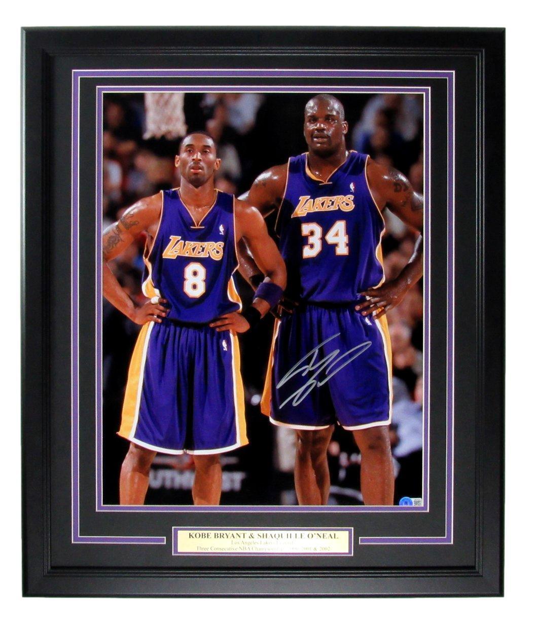 Shaquille O'Neal Autographed 16x20 Photo with Kobe Lakers Framed Beckett