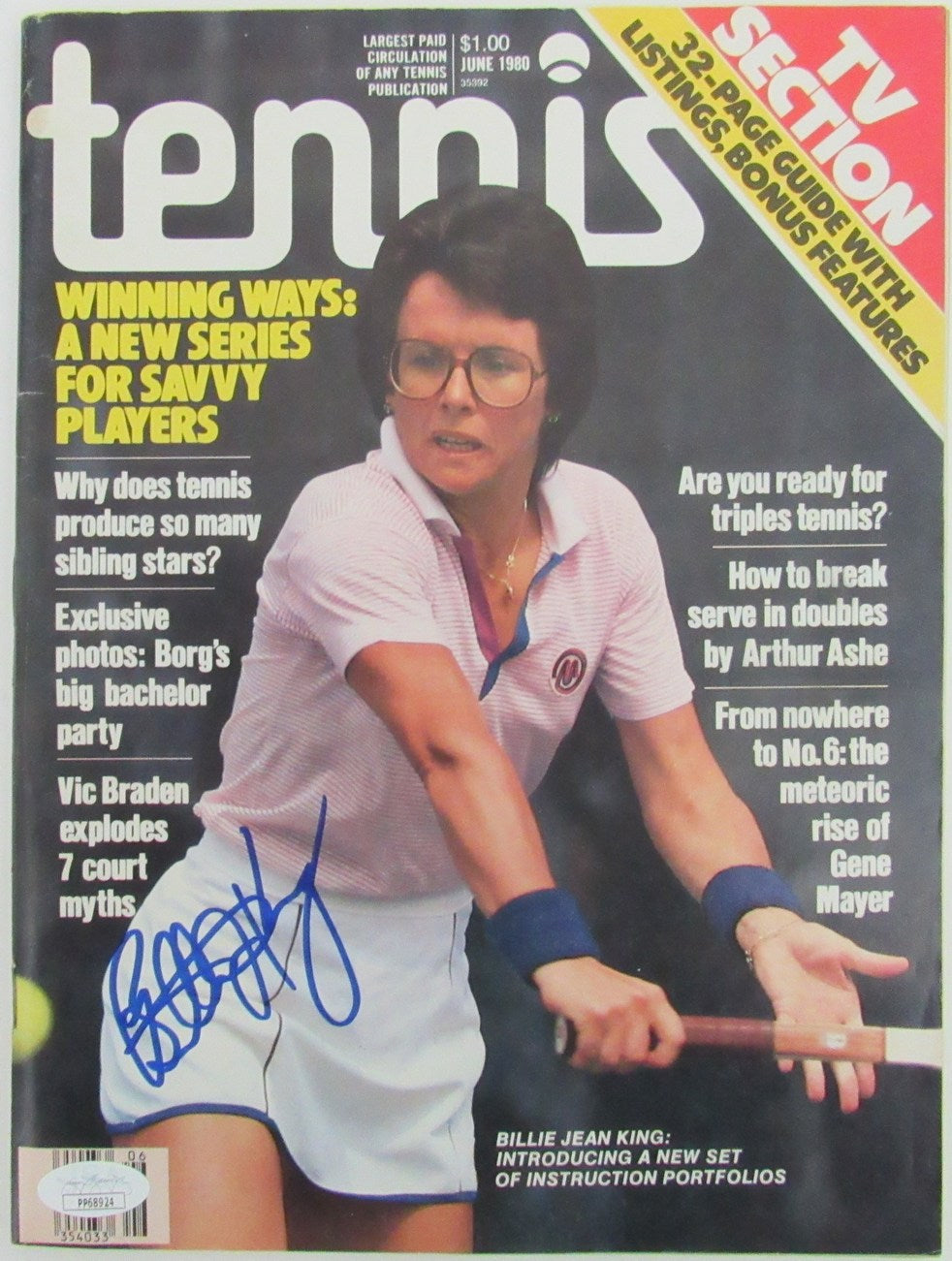 Billie Jean King Tennis Champ Signed/Autographed 1980 Tennis Magazine JSA 160620