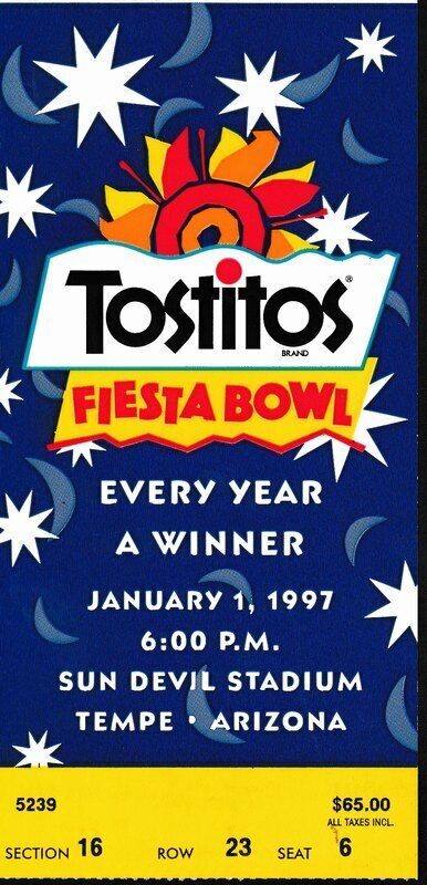 1997 Fiesta Bowl Ticket Stub Penn State vs. Texas January 1st, 1997 144036