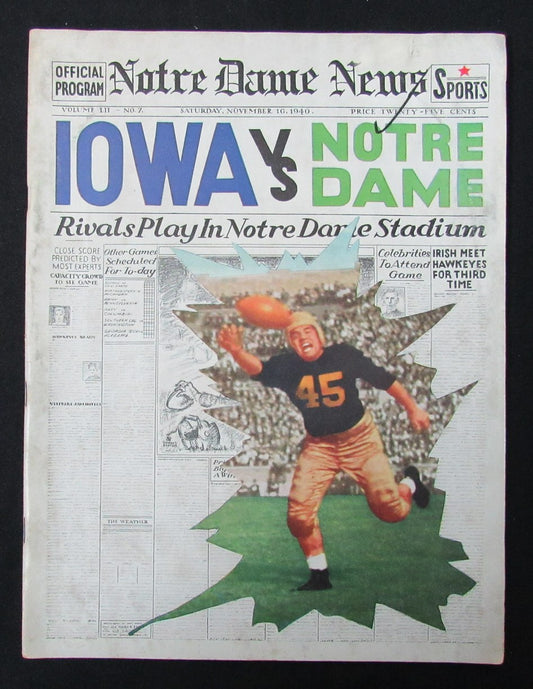 11/16/1940 Iowa vs. Notre Dame College Program 185913